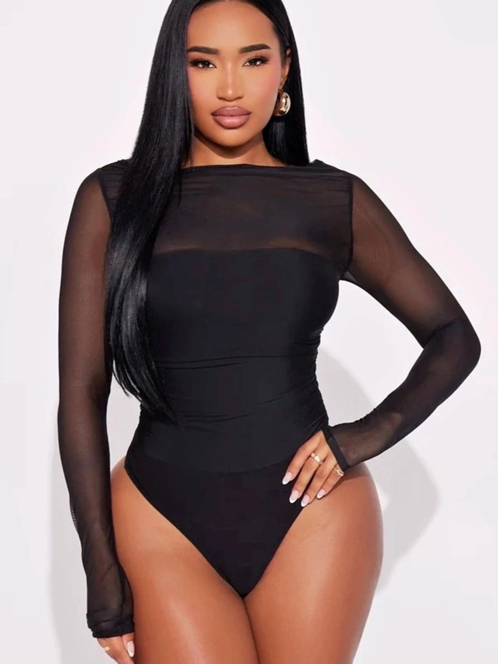 NWT Fashion Nova - Melina Mesh Long Sleeve Bodysuit - 1X